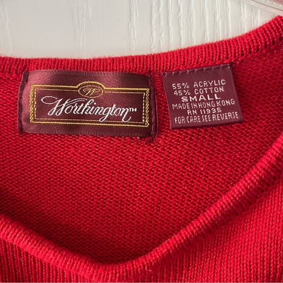 Worthington Vintage Red Short Sleeve Knit Tee with Monogram - Picture 4 of 4